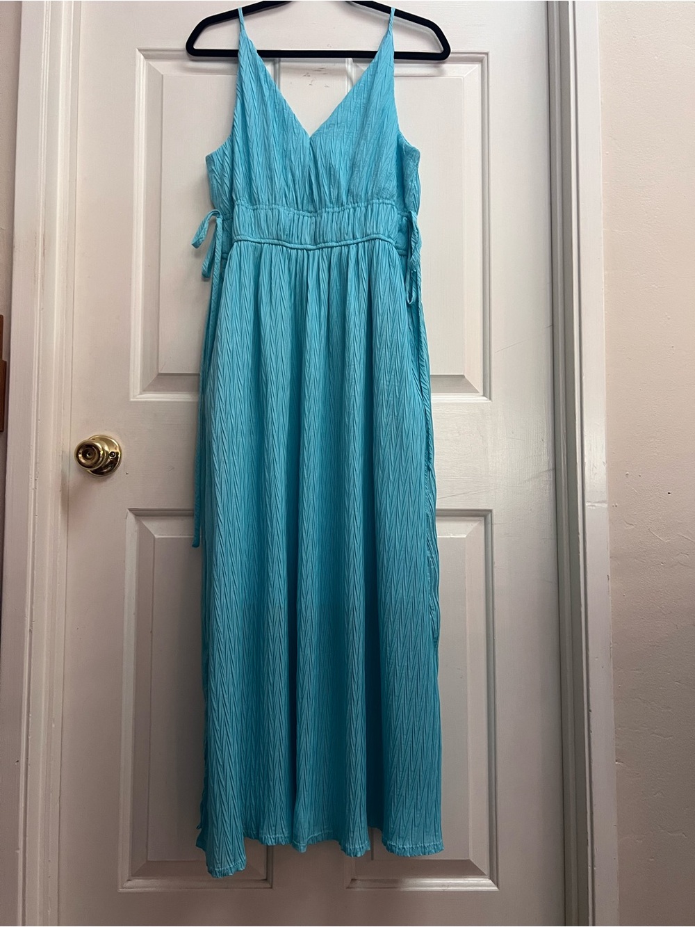 Aqua V-Neck Maxi Dress with Adjustable Side Ties